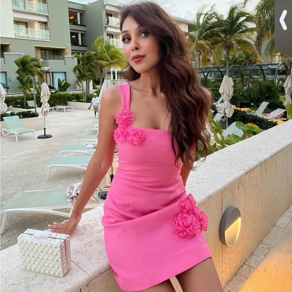 ELLIATT Trompe Rosette Appliqué Floral Mini Dress Pink NEW with tags - Picture 8 of 12